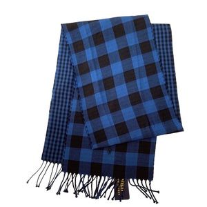 NWT Polo Ralph Lauren 100% cotton Reversible blue plaid scarf men made in Italy